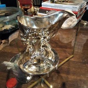 Vintage Antique FB Rogers Silver-Plated Gravy Boat with Warming Stand